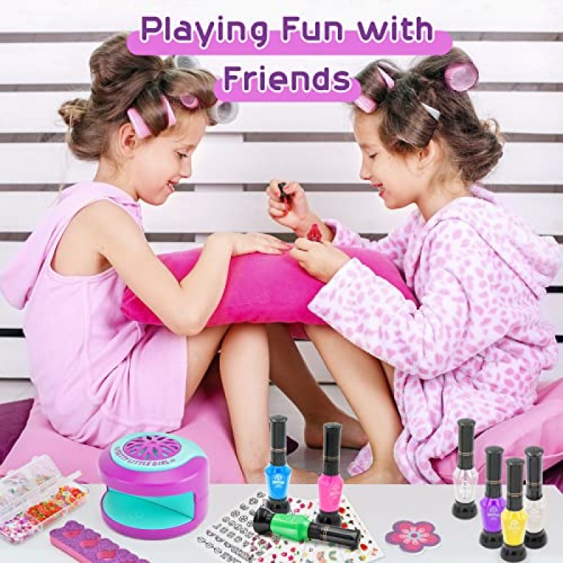 BATTOP 어린이 매니큐어 키트 세트(여아용), 네일 건조기 및 폴란드어 펜 및 3D 장식이 포함된 10대용 네일 아트 스튜디오 7 8 9 10 11 12세 이상 소녀를 위한 멋진 생일 선물