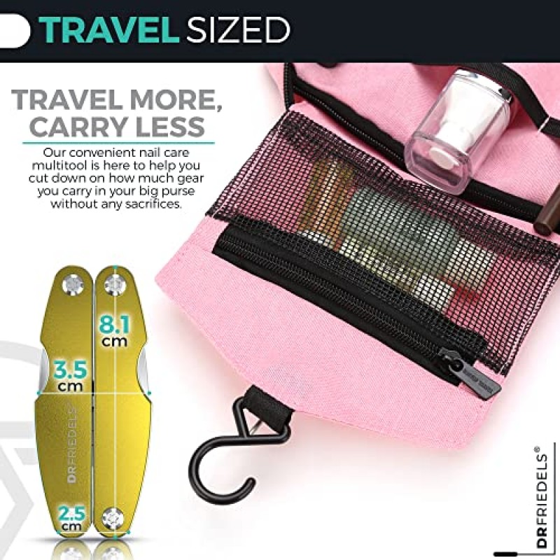 DRFRRIEDELS 컴팩트 매니큐어 및 페디큐어 세트 - 9-in-1 접이식 네일 키트 - 여행, 하이킹 및 EDC 멀티툴(일루미네이팅 옐로우)에 적합