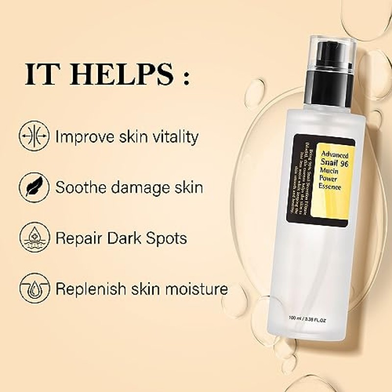 어드밴스드 달팽이 뮤신 96% 파워 리페어링 에센스, 달팽이 뮤신 세럼, 칙칙하고 손상된 피부를 위한 달팽이 분비 여과물 함유 페이스용 하이드레이팅 세럼, 안티 에이징 및 변색 교정 100 ML