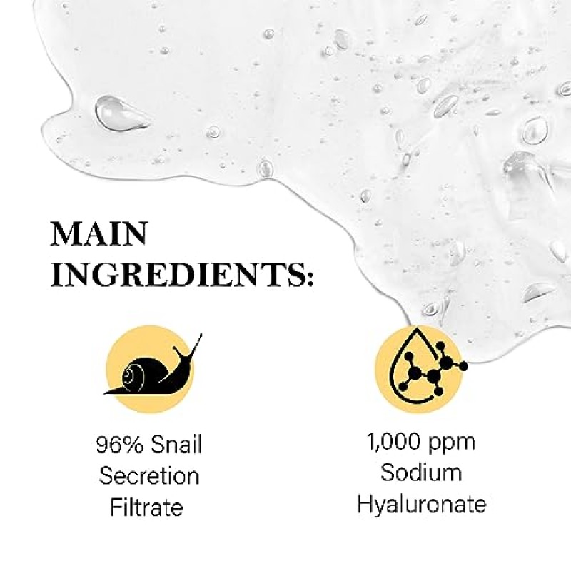 어드밴스드 달팽이 뮤신 96% 파워 리페어링 에센스, 달팽이 뮤신 세럼, 칙칙하고 손상된 피부를 위한 달팽이 분비 여과물 함유 페이스용 하이드레이팅 세럼, 안티 에이징 및 변색 교정 100 ML