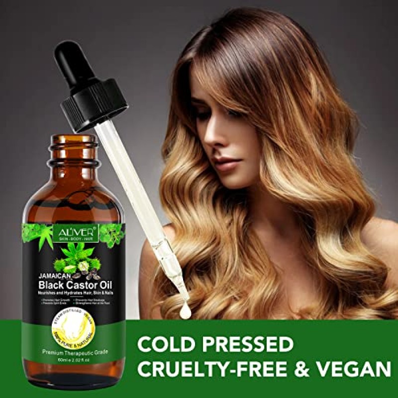 VXHDAG 자메이카 블랙 캐스터 오일, 100% 순수 냉압착 비정제 모발 성장, 피부 상태, 눈썹 속눈썹, 네일 케어 성장, 강화, 수분 및 회복, 유리병 4.06 fl oz