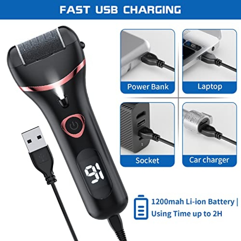 전기 발 각질 제거제, 충전식 휴대용 전자 발 파일 페디큐어 키트, 방수 발 스크러버 파일, 전문 페디큐어 도구, 죽은 피부를 위한 발 관리 이상적인 선물, 3 롤러