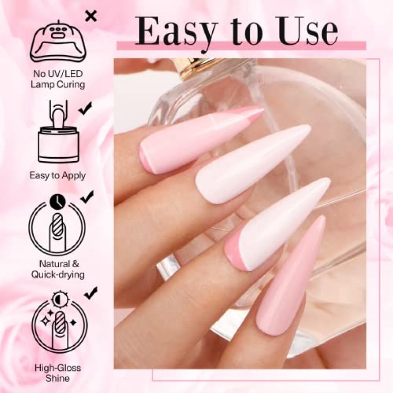 AZUREBEAUTY 딥 파우더 네일 키트, 4가지 색상 젠틀 누드 핑크 뉴트럴 스킨 디핑 파우더 시스템 리퀴드 세트 재활용 트레이, 프랑스 네일 아트용 베이스 및 탑 코트 활성제 포함 매니큐어 살롱 DIY 집에서