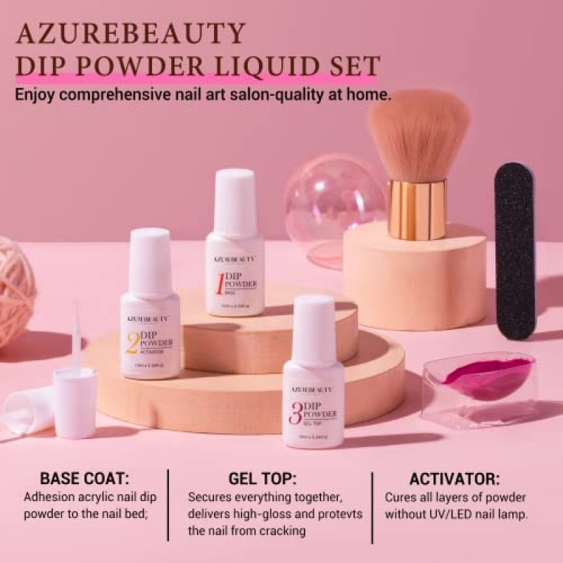 AZUREBEAUTY 딥 파우더 네일 키트, 4가지 색상 젠틀 누드 핑크 뉴트럴 스킨 디핑 파우더 시스템 리퀴드 세트 재활용 트레이, 프랑스 네일 아트용 베이스 및 탑 코트 활성제 포함 매니큐어 살롱 DIY 집에서