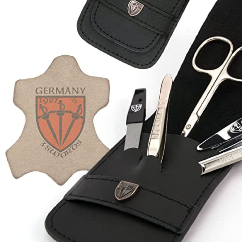 3 Swords Germany - 전문가용 손가락 및 발가락 손톱 관리 가위 클리퍼 정품 가죽 케이스용 브랜드 품질 5피스 매니큐어 페디큐어 손질 키트 세트, 선물 상자, Made in Solingen Germany(71103)