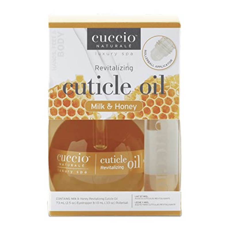 Cuccio Naturale 큐티클 리바이탈라이징 오일 세트 - 강렬한 수분 공급 - 손톱 보충 및 강화 - 건강한 피부 촉진 - 사용하기 쉬운 롤러볼 어플리케이터 - 우유 및 꿀 - 2개