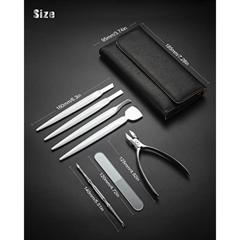FERYES 페디큐어 나이프 자란 발톱 키트, 7 PCS 전문 페디큐어 도구 발톱 손질 키트, 최고 노치 발 블레이드, 슈퍼 샤프 발톱깎이(가죽 케이스 포함)