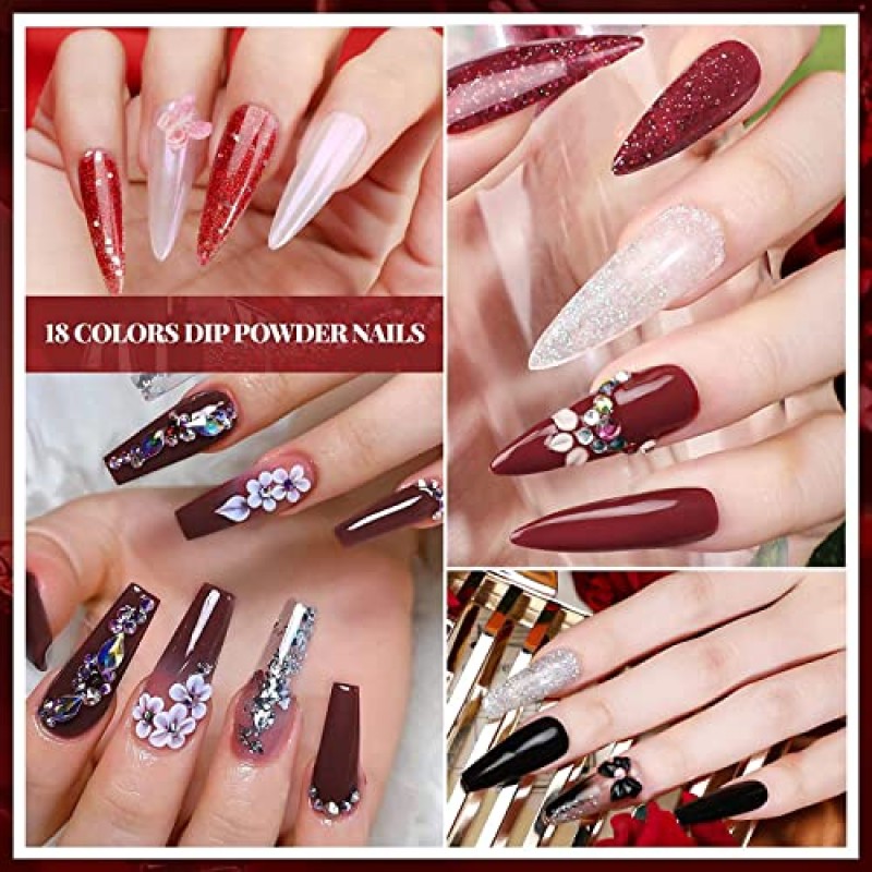 30Pcs 딥 파우더 네일 키트 스타터-모로반 18 색 딥 파우더 순수 글리터 네일 딥핑 파우더 세트 전기 네일 드릴 머신 초보자 또는 집에서 전문 DIY를위한 딥핑 파우더