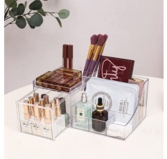 서랍이 있는 투명 메이크업 정리함, 화장대, 욕실 카운터 또는 화장대용 쌓을 수 있는 화장품 보관 디스플레이 케이스, 립스틱, 브러쉬, 로션, 아이섀도, 매니큐어 및 보석용 조리대 홀더
