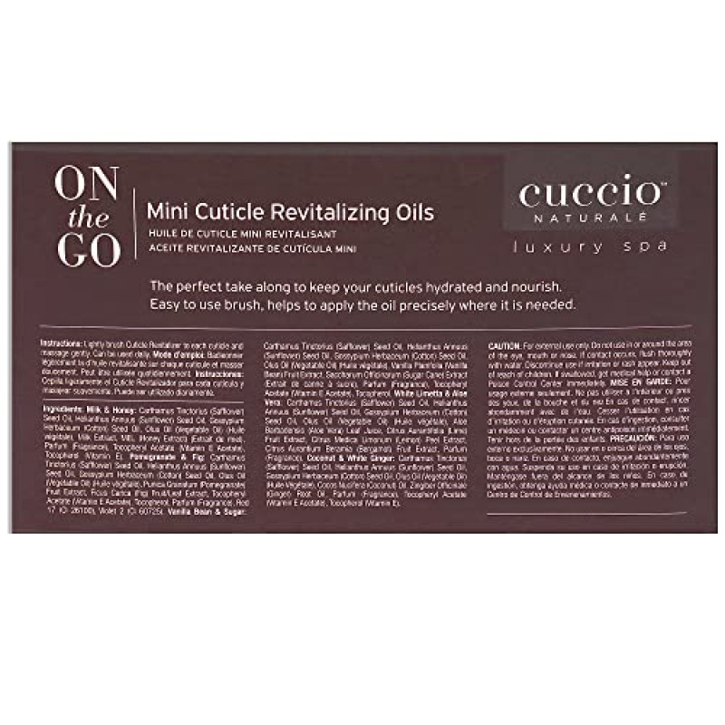 Cuccio Naturale 미니 큐티클 리바이탈라이징 오일 - 건성 피부 및 손톱을 위한 하이드레이팅 리페어 - 파라벤 및 동물 실험을 하지 않은 스파 향료 - 4개