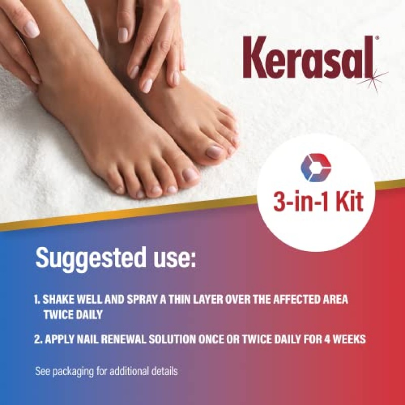 Kerasal 3-in-1 네일 케어 키트 1온스 항진균 스프레이 및 0.43온스 네일 리페어 솔루션 2일 만에 손톱과 발가락 모양 개선