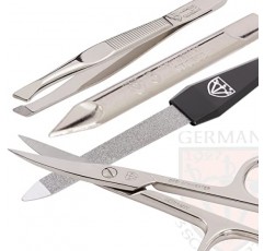 3 Swords Germany - 브랜드 품질 3피스 매니큐어 페디큐어 손질 키트 전문 손가락 및 발가락 손톱 관리 가위 도구 세트 선물 상자에 들어 있는 정품 가죽 케이스, Made in Solingen Germany