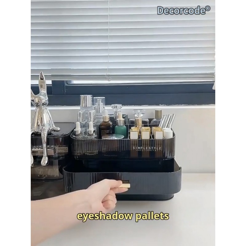 화장대용 메이크업 정리함, 화장품, 스킨케어, 립스틱, 팔레트, 네일 관리용 쌓을 수 있는 서랍이 있는 대형 책상 정리함, 화장대 및 욕실 조리대에 이상적인 보관함 - 블랙