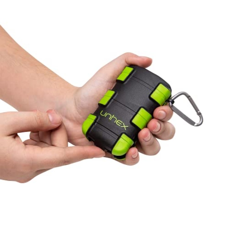 UNHEX – Unhex 스포츠 케이스 01 – 소형 손톱깎이 + 대형 손톱깎이 + 카라비너 ​​후크 - 페디큐어 도구, 네일 키트, 손톱깎이, 셀프 케어, 손톱깎이, 발톱깎이 – 검정/녹색/회색