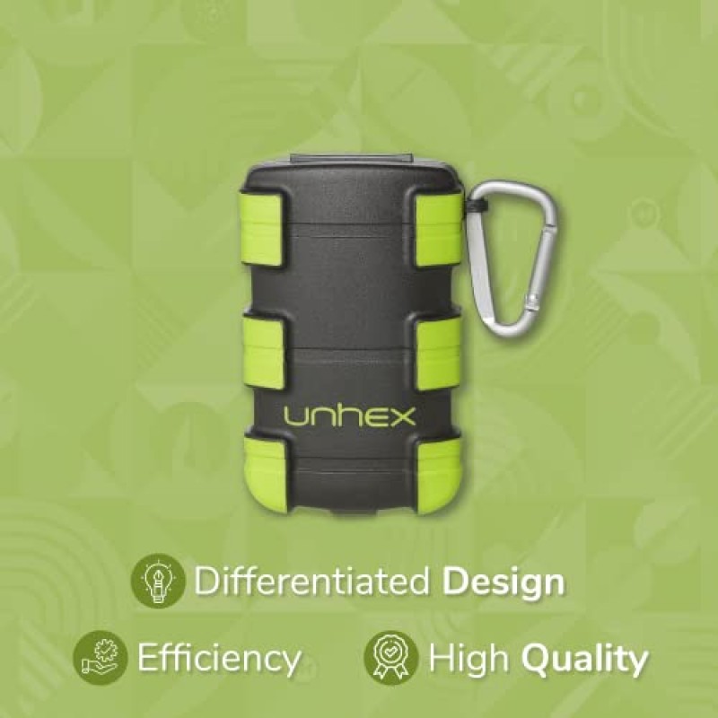 UNHEX – Unhex 스포츠 케이스 01 – 소형 손톱깎이 + 대형 손톱깎이 + 카라비너 ​​후크 - 페디큐어 도구, 네일 키트, 손톱깎이, 셀프 케어, 손톱깎이, 발톱깎이 – 검정/녹색/회색