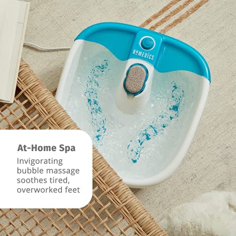 HoMedics Bubble Mate Foot Spa, 상쾌한 거품과 물튀김 방지 기능이 있는 발가락 터치 제어식 발 욕조, 돌출된 마사지 노드 및 탈착 가능한 경석