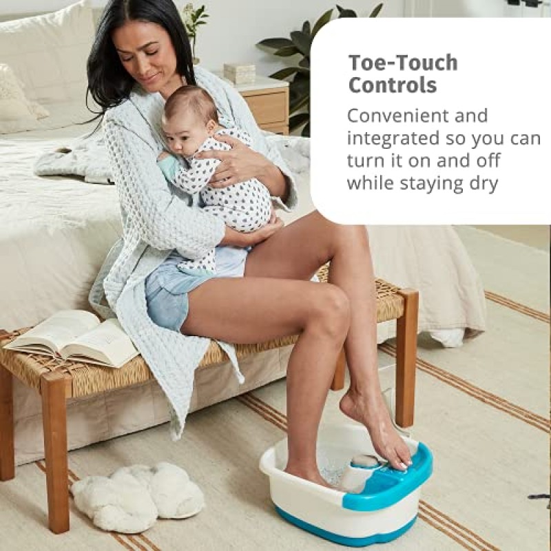 HoMedics Bubble Mate Foot Spa, 상쾌한 거품과 물튀김 방지 기능이 있는 발가락 터치 제어식 발 욕조, 돌출된 마사지 노드 및 탈착 가능한 경석