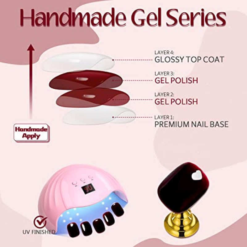3D GLAMERMAID 프레스 온 네일 할로윈용 짧은 아몬드, 고딕 블랙 화이트 가짜 네일 젤 디자인 포함 중간 타원형 접착제 여성용 네일, 버건디 네일 키트 스틱 온 네일 핸드메이드