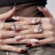 3D GLAMERMAID 프레스 온 네일 할로윈용 짧은 아몬드, 고딕 블랙 화이트 가짜 네일 젤 디자인 포함 중간 타원형 접착제 여성용 네일, 버건디 네일 키트 스틱 온 네일 핸드메이드