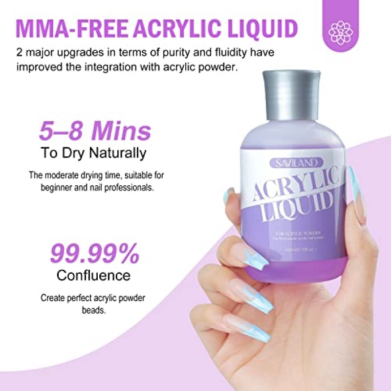 Saviland 9 OZ 아크릴 네일 키트 - 4 OZ 투명 아크릴 파우더 및 5 OZ 아크릴 액체(아크릴 브러시 포함) 매니큐어 응용 프로그램용 네일 폼 홈 DIY 살롱 모든 것을 갖춘 스타터용 확장 네일 키트