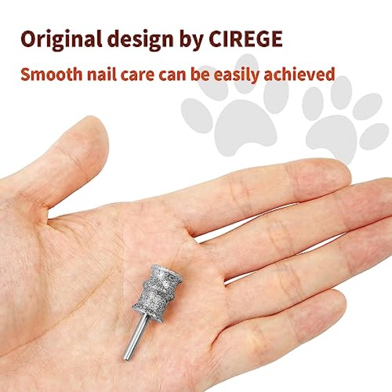 CIREGE ModelB 개용 다이아몬드 애완 동물 네일 그라인더, Dremel용 1/8' 애완 동물 네일 그라인더 비트, 애완 동물 네일 케어 그라인더 부착물, 집에서 Dremel과 함께 작동하는 그라인더 비트