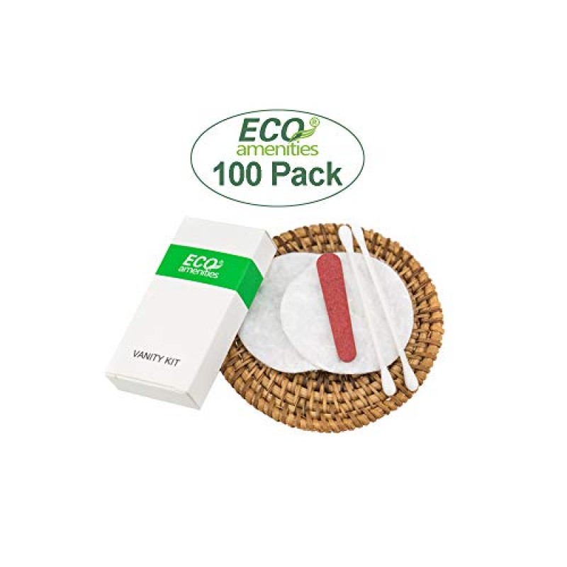 ECO 어메니티 호텔 세면대 세트, 여행용 화장솜, 면봉, 네일 파일이 개별 포장된 종이 상자에 포장되어 있으며, 케이스당 100세트입니다.