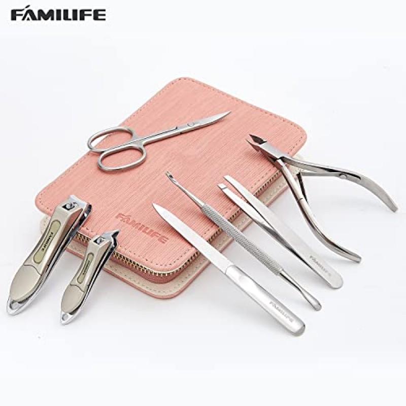 네일 키트 FAMILIFE 매니큐어 키트 페디큐어 키트 매니큐어 세트 7PCS 네일 용품 네일 케어 키트 여성 매니큐어 세트 전문 손톱깎이 스테인레스 스틸 핑크 엄마 여성을위한 생일 어머니의 날 선물