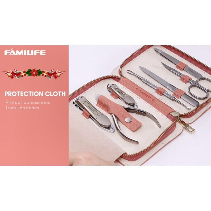 네일 키트 FAMILIFE 매니큐어 키트 페디큐어 키트 매니큐어 세트 7PCS 네일 용품 네일 케어 키트 여성 매니큐어 세트 전문 손톱깎이 스테인레스 스틸 핑크 엄마 여성을위한 생일 어머니의 날 선물
