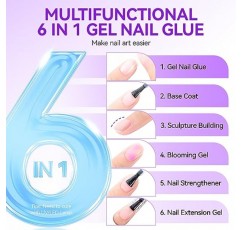 Gelike ec 6 in 1 네일 글루 젤 32ML 2개: 투명 아크릴 네일용 초강력 네일 글루 - 네일 팁의 투명 프레스를 위한 오래 지속되는 연장 젤 접착제 UV 네일 글루 매니큐어, UV 경화 필요