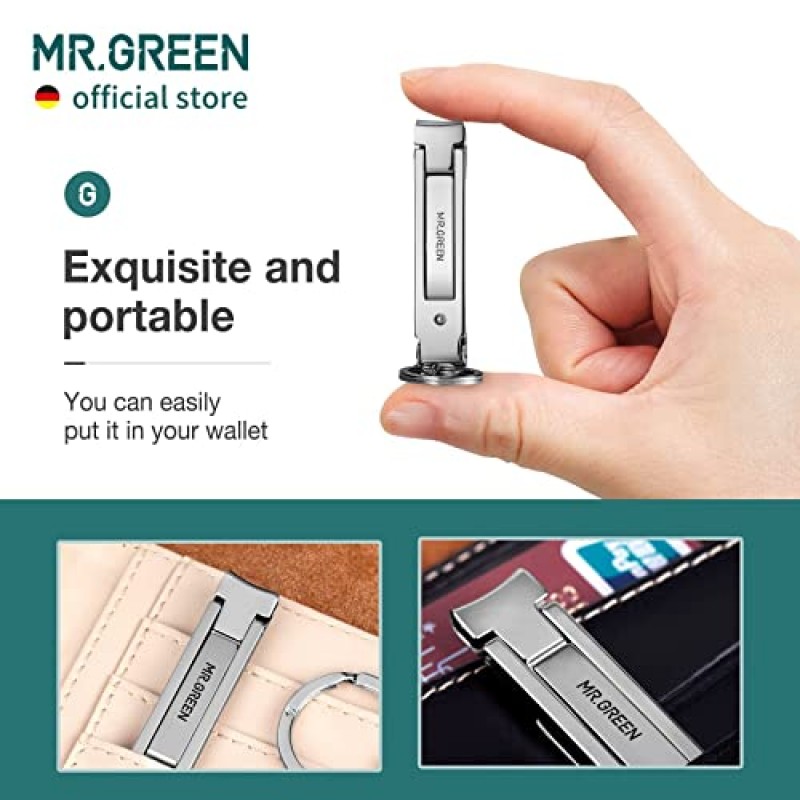 MR.GREEN 접이식 손톱깎이 작고 얇은 휴대용 여행용 가위 커터 파일이 포함된 스테인레스 스틸 매니큐어 도구(파란색 가죽 케이스+철 상자) 여러 가지 빛깔의