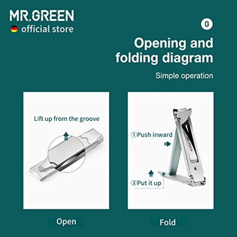 MR.GREEN 접이식 손톱깎이 작고 얇은 휴대용 여행용 가위 커터 파일이 포함된 스테인레스 스틸 매니큐어 도구(파란색 가죽 케이스+철 상자) 여러 가지 빛깔의