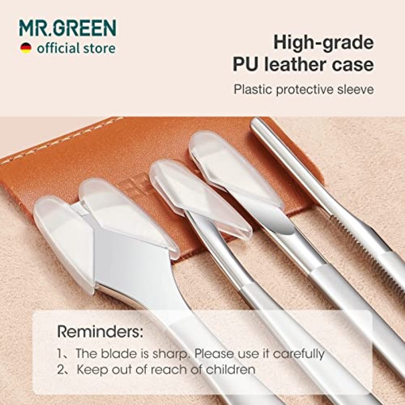 MR.GREEN 페디큐어 나이프 세트 전문 자란 발톱깎이 풋 케어 도구 스테인레스 스틸 네일 큐티클 니퍼 리무버 키트 5Pcs 멀티 컬러