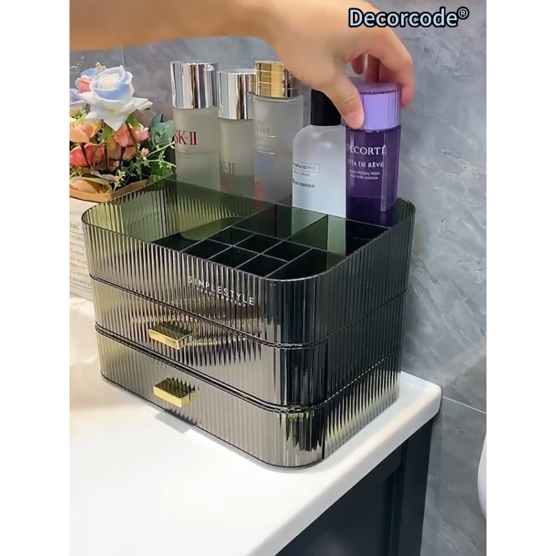 화장대용 메이크업 정리함, 화장품, 스킨케어, 립스틱, 아이섀도우 팔레트, 네일 케어용 쌓을 수 있는 서랍이 있는 대형 책상 정리함, 화장대 및 욕실 조리대에 이상적인 보관함 - 그린