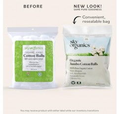 민감한 피부를 위한 Sky Organics 유기농 점보 면봉, 미용 및 개인 관리를 위한 100% 순수 GOTS 인증 유기농, 300ct.