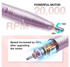 JISHO 전기 네일 드릴 머신, 최대 20000RPM의 무선 휴대용, USB-C 충전, 경량 디자인, 12 in 1 키트 전문 네일 드릴 네일 매니아를 위한 완벽한 선물(보라색)