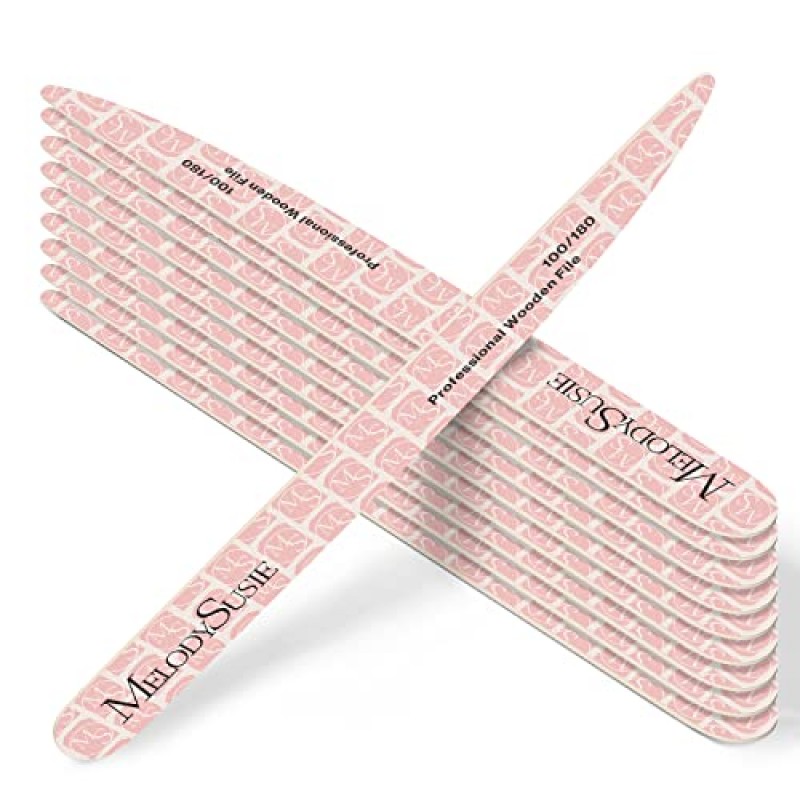 MelodySusie 10 PCS 100/180 그릿 전문 목재 네일 파일, 양면 에머리 보드 아크릴 네일용 네일 파일, 가정용 및 살롱 사용을 위한 세척 가능한 네일 아트 매니큐어 페디큐어 도구, 핑크