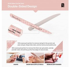 MelodySusie 10 PCS 100/180 그릿 전문 목재 네일 파일, 양면 에머리 보드 아크릴 네일용 네일 파일, 가정용 및 살롱 사용을 위한 세척 가능한 네일 아트 매니큐어 페디큐어 도구, 핑크