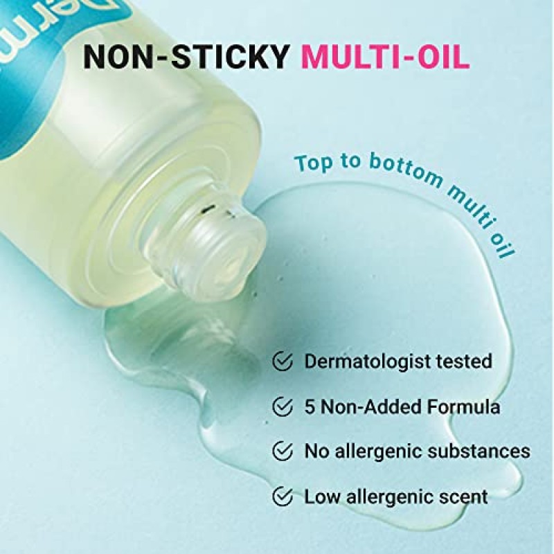 DERMA B 인텐시브 베리어 멀티 오일 135ml, 4.56 Fl Oz, 바디, 헤어 및 네일용 보습 끈적임 없는 다용도 오일, 촉촉하고 빛나는 피부를 위한 10가지 식물성 오일, 민감한 피부 관리를 위한 모이스처라이저