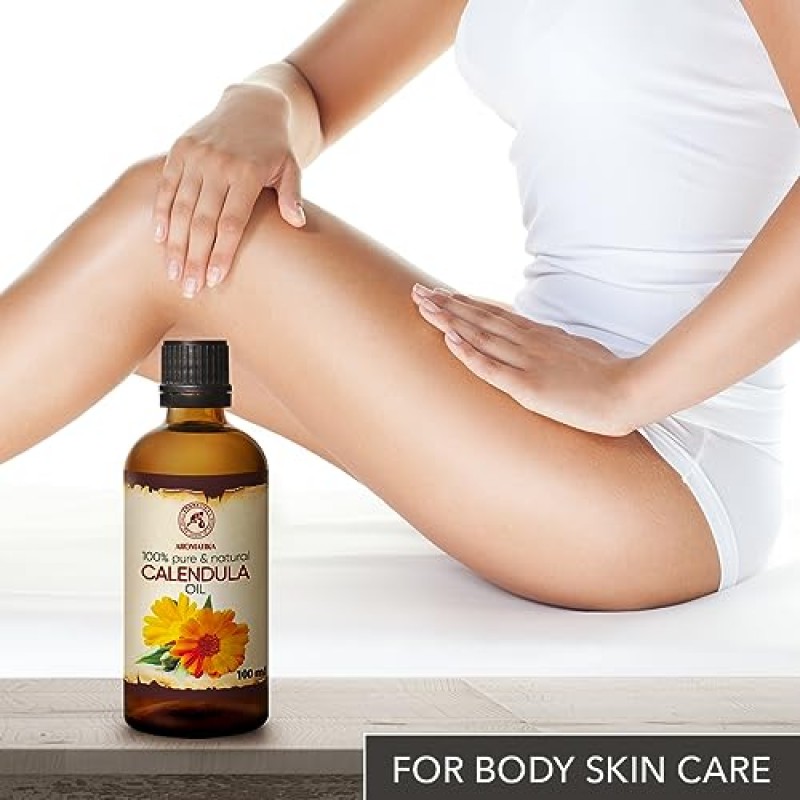 칼렌둘라 오일 3.4 Fl Oz (100ml) - 금잔화 오피시날리스 꽃 추출물 - 주입 - 아몬드 오일 베이스 - 100% 순수 & 천연 - 메리골드 오일 - 피부, 손톱, 머리카락, 얼굴, 신체에 효능 - 짧은 수명