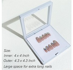 살롱용 네일 포장용 LIGHT RAIN 프레스 - 4.3 x 4.3 X 0.8인치 3D 플로팅 프레임, 보관함 케이스 14개, 디스플레이 카드 14개, 사전 절단된 양면 강력 테이프 30개, OPP 가방 14개