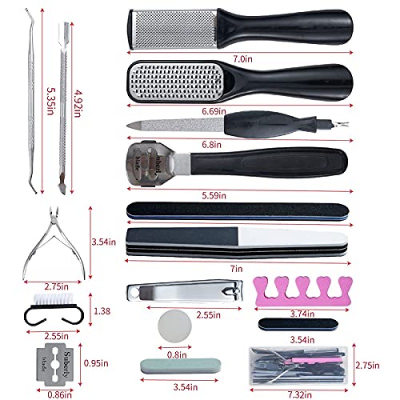 31Pcs 발 & 손 파일 페디큐어 도구 키트 죽은 피부 제거, 손톱 남성 여성 살롱 또는 홈 최고의 선물을위한 청소 보관 상자로 유지 관리