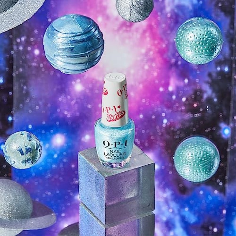 OPI 네일 래커, 불투명 펄 마감 블루 매니큐어, 최대 7일 지속, 칩 방지 및 빠른 건조, 3 Barbie 한정판 컬렉션, Yay Space, 0.5 fl oz