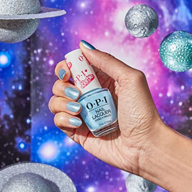 OPI 네일 래커, 불투명 펄 마감 블루 매니큐어, 최대 7일 지속, 칩 방지 및 빠른 건조, 3 Barbie 한정판 컬렉션, Yay Space, 0.5 fl oz