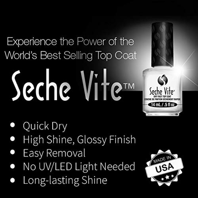 매니큐어 및 매니큐어용 Seche Vite Dry Fast 탑 코트(2팩, 0.5온스)