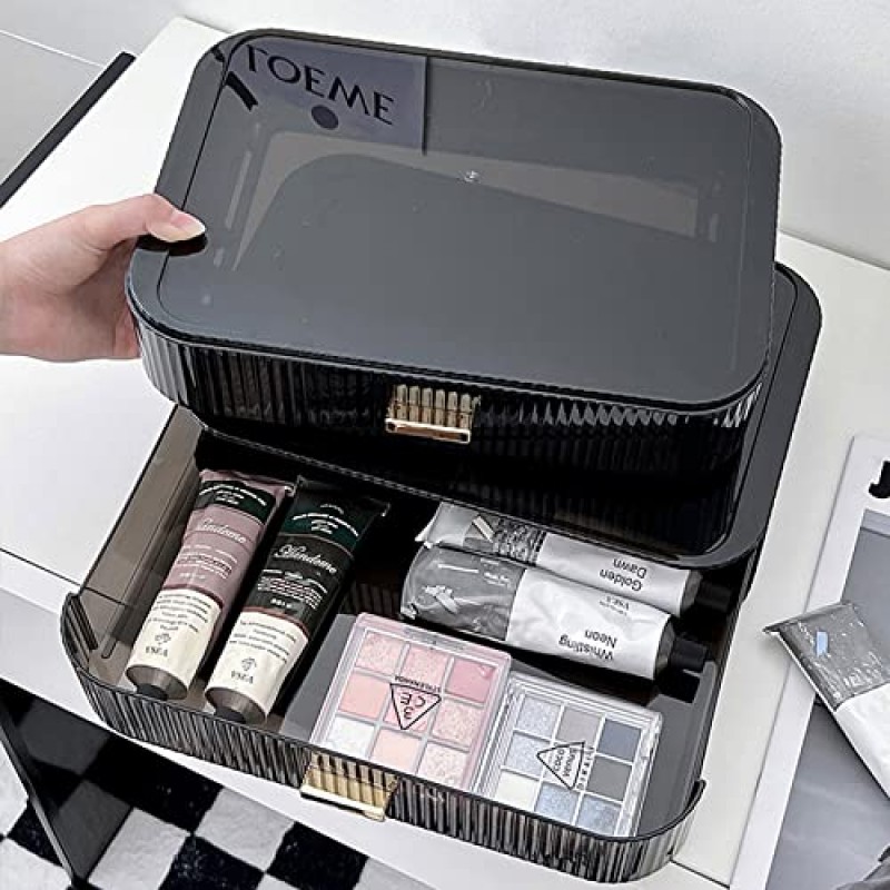 쌓을 수 있는 서랍이 있는 APNYZS 메이크업 정리함, 화장대, 욕실, 침실용 대용량 책상 정리함, 화장품, 스킨케어, 립스틱, 로션, 네일카(검은색, 서랍 1개)에 적합