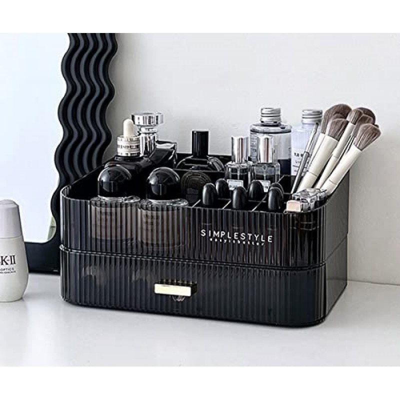 쌓을 수 있는 서랍이 있는 APNYZS 메이크업 정리함, 화장대, 욕실, 침실용 대용량 책상 정리함, 화장품, 스킨케어, 립스틱, 로션, 네일카(검은색, 서랍 1개)에 적합
