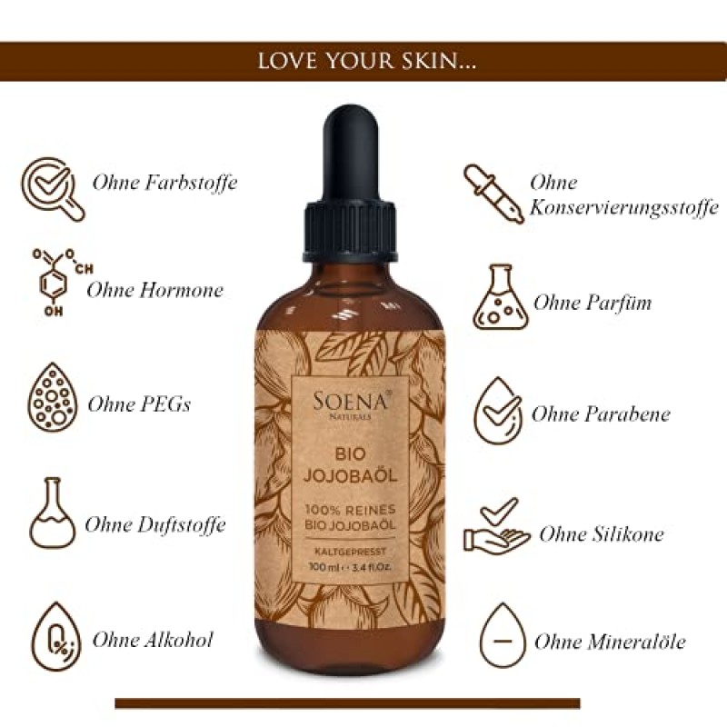 JOJOBAOIL 유기농 냉간 압착 |100% 순수 & 천연 | 얼굴 헤어 피부 및 손톱 | 페이스오일 - 바디오일 | 안티에이징 젊은 피부 - 비건(Vegan) | 보습제