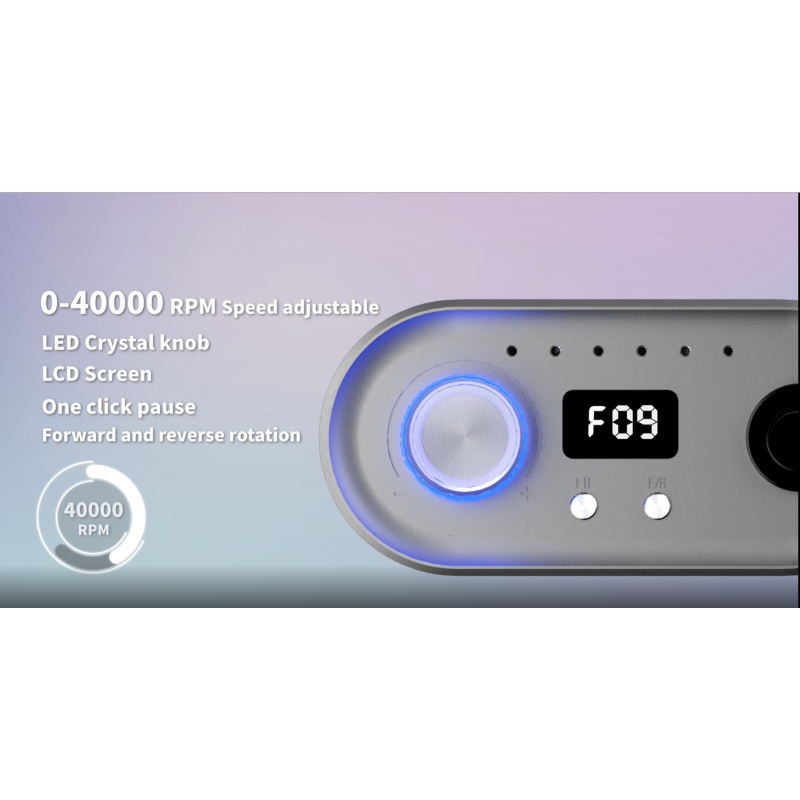 전기 네일 드릴 머신, 40000RPM 젤 아크릴 네일용 전문 Efile 네일 드릴 키트, LED 조명, 7비트, F/R 회전, LCD 화면(회색)을 사용한 고속 저진동 저열 네일 연삭