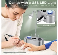 전기 네일 드릴 머신, 40000RPM 젤 아크릴 네일용 전문 Efile 네일 드릴 키트, LED 조명, 7비트, F/R 회전, LCD 화면(회색)을 사용한 고속 저진동 저열 네일 연삭