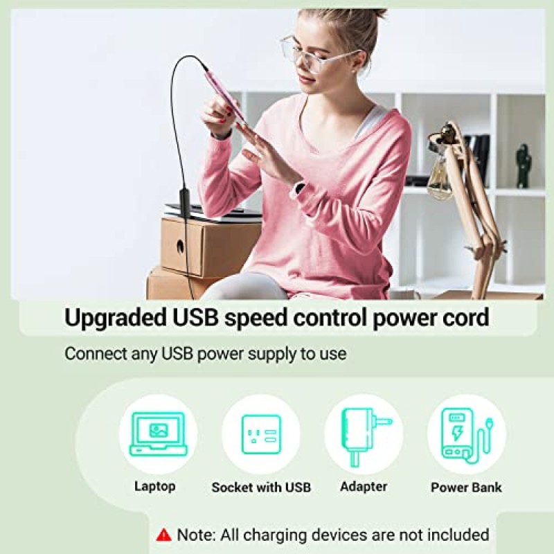 AIRSEE USB 휴대용 전기 손톱 드릴 20000 RPM 전문 Efile 키트 매니큐어용 무선 E 파일러 페디큐어 아크릴 젤 폴란드어 모양 도구 6비트 26 샌딩 밴드 유리 파일 먼지 브러시 핑크